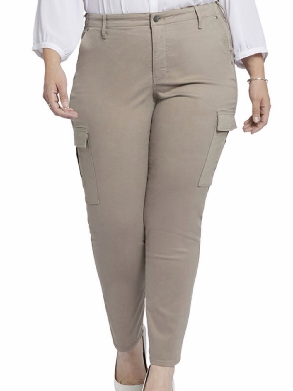 NYDJ Sheri Slim Cargo Pants Saddlewood Lift Khaki Tan Tuck Tech Plus Size 28W